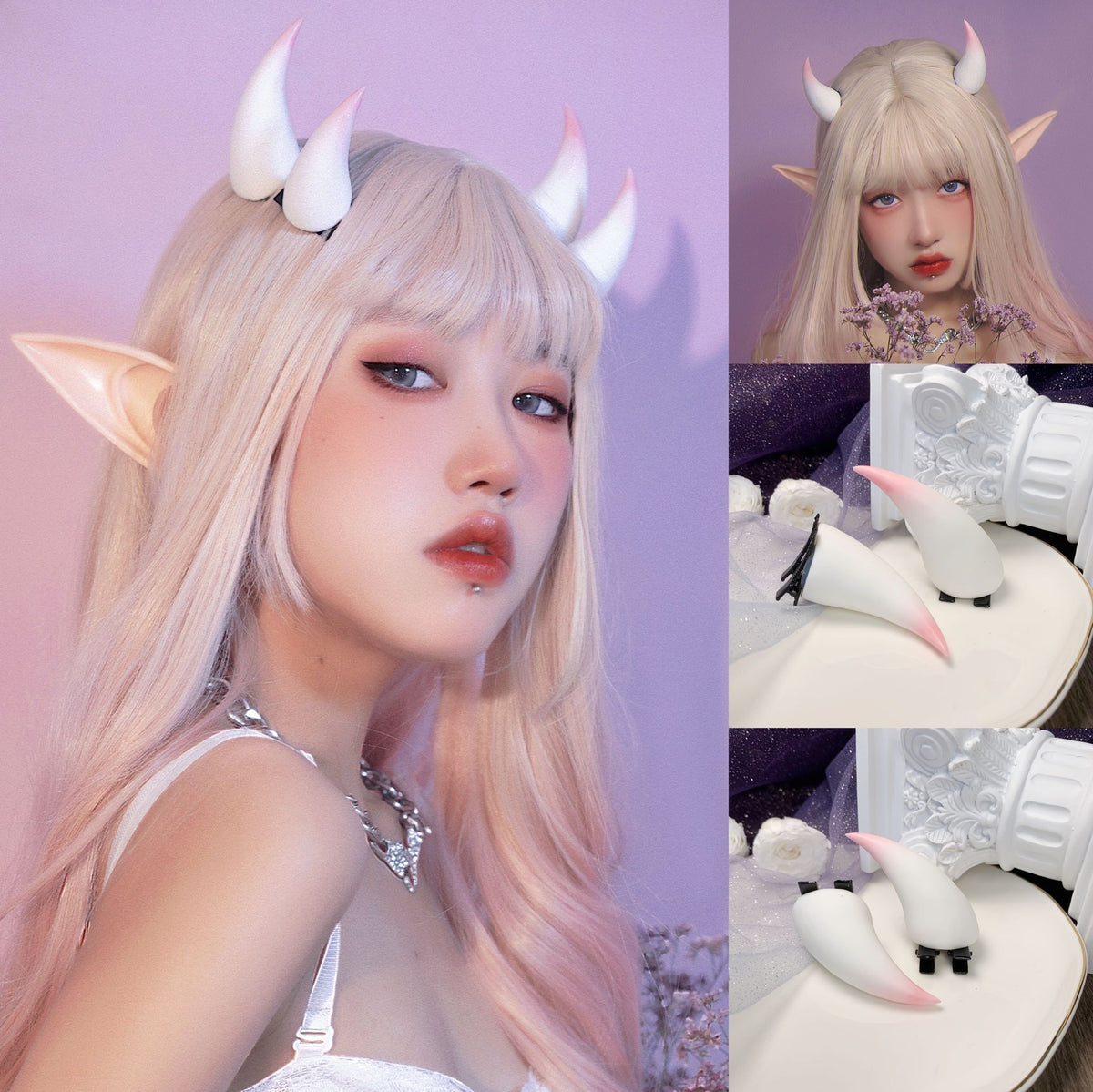 Handcrafted Pink White Horn Hairclips